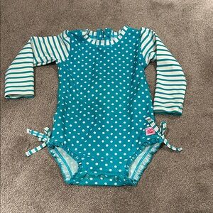 Ruffle Butts Teal and White Polka Dot One Piece